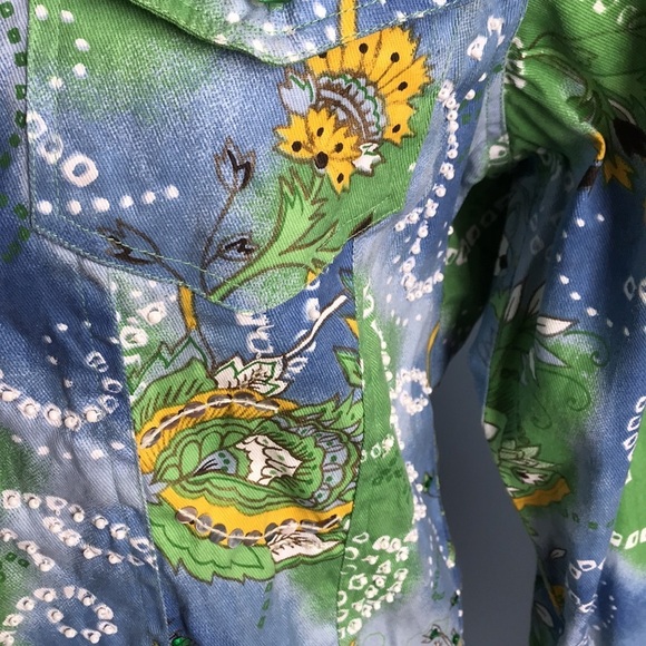 Y2K Keren Hart blue green yellow button down lightweight jean jacket size M - Picture 11 of 13